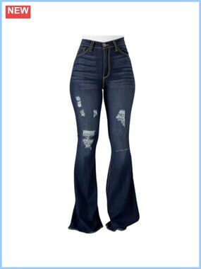 High Waisted Ripped Bell Bottom Jeans Womens Flare Denim Pants